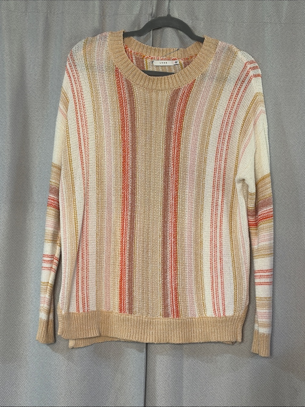 Lush Striped Crewneck Lightweight Sweater in Beige, Cream and Pink